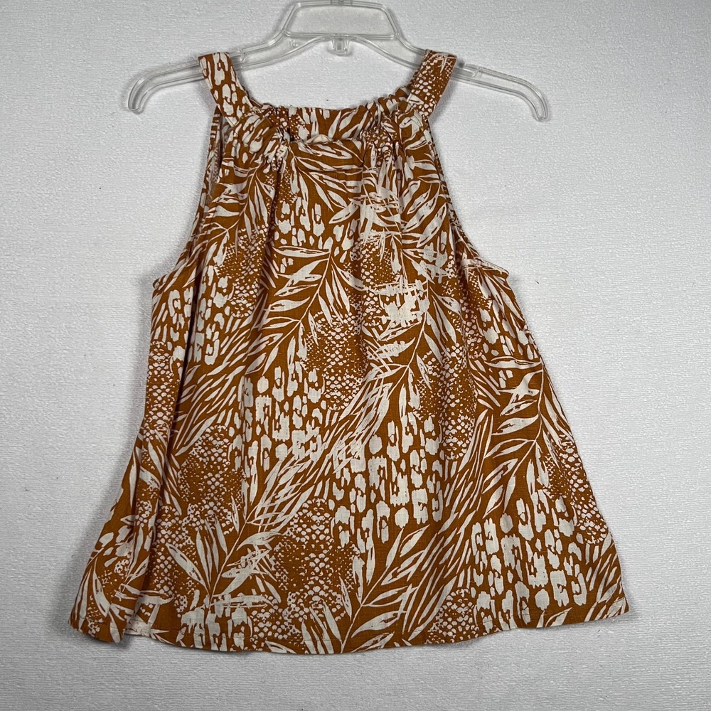 Christian Siriano Linen‎ Halter Top SM Sleeveless Brown Print Casual